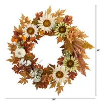 Nearly Natural 30" Sunflower Pumpkin  Berry Wreath