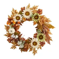 Nearly Natural 30" Sunflower Pumpkin  Berry Wreath