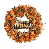 Nearly Natural 30" Halloween Burlap Ribbon Wreath