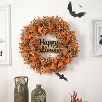 Nearly Natural 30" Halloween Burlap Ribbon Wreath