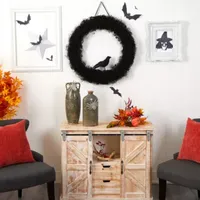 Nearly Natural 30" Halloween Black Raven Twig Wreath