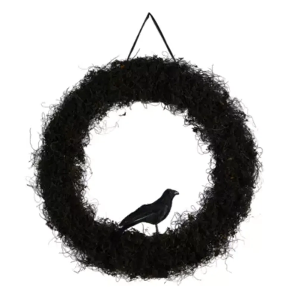 Nearly Natural 30" Halloween Black Raven Twig Wreath