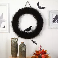 Nearly Natural 30" Halloween Black Raven Twig Wreath