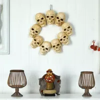 Nearly Natural 20" Halloween Skull With Lit Eyes Wreath