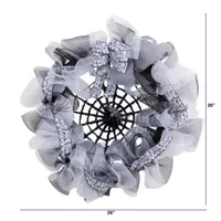 Nearly Natural 26" Halloween Spider Web Mesh Wreath