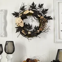 Nearly Natural 24" Halloween Skull And Bones Wreath