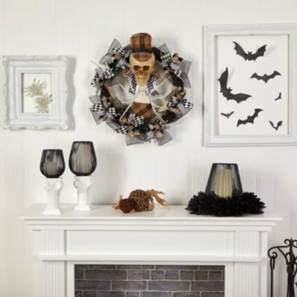 Nearly Natural 24" Halloween Skull In Mesh Wreath