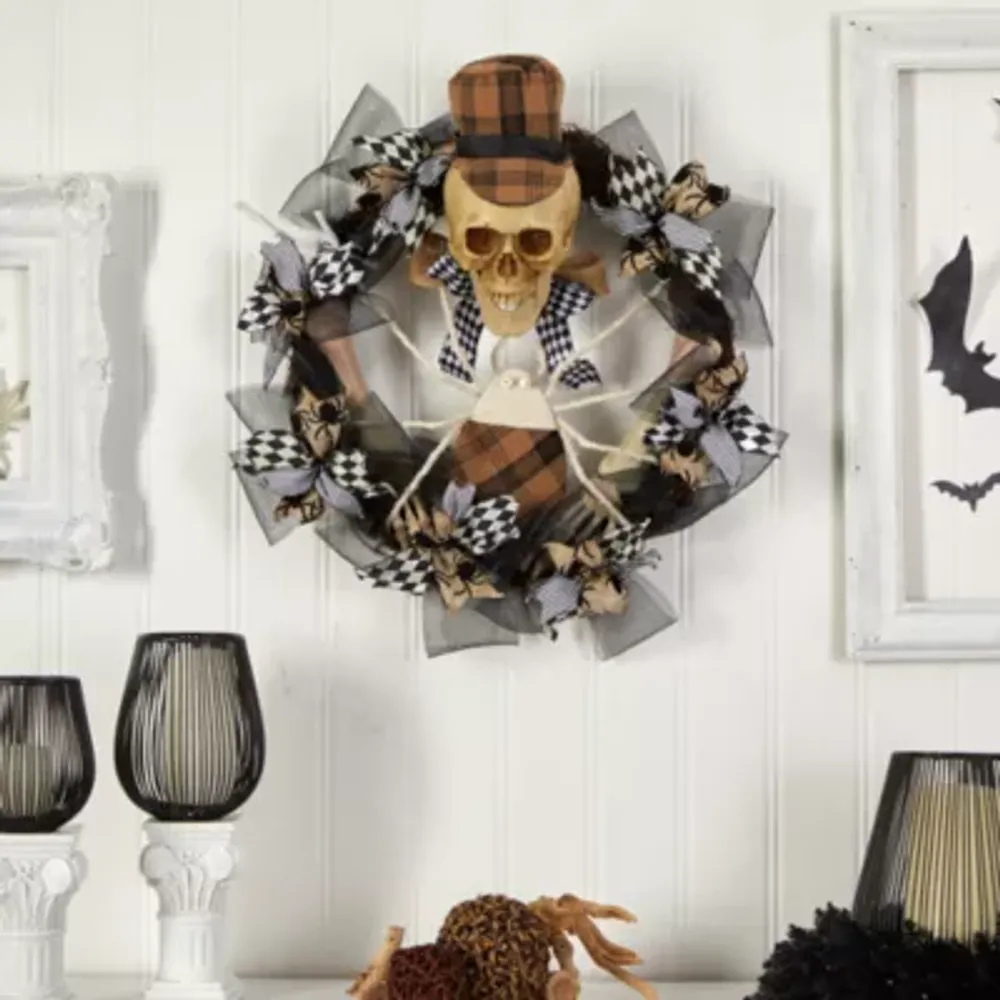 Nearly Natural 24" Halloween Skull In Mesh Wreath