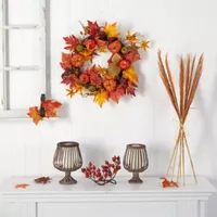 Nearly Natural 24" Pumpkin  Berries Faux Wreath