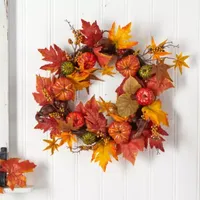 Nearly Natural 24" Pumpkin  Berries Faux Wreath