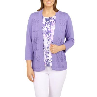 Alfred Dunner Checking Womens 3/4 Sleeve Layered Sweaters | Green Tree Mall