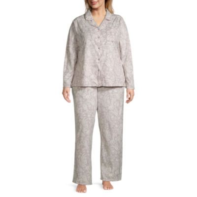 Adonna Fleece Womens Plus Long Sleeve 2-pc. Pant Pajama Set