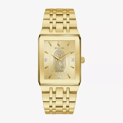 Bulova Our Lady Of Guadalupe / Nuestra Señora De Guadalupe Mens Diamond Accent Gold Tone Stainless Steel Bracelet Watch 97d120lg