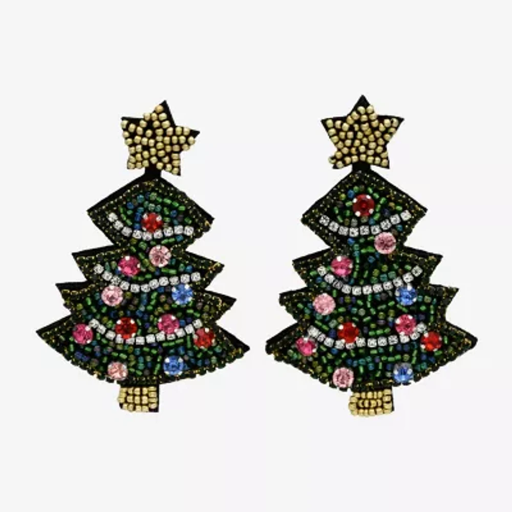 Bijoux Bar Christmas Tree Glass Drop Earrings