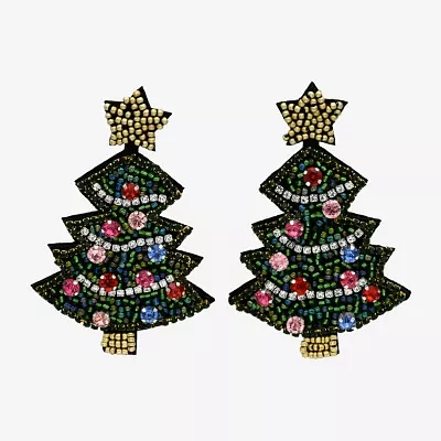 Bijoux Bar Christmas Tree Glass Drop Earrings