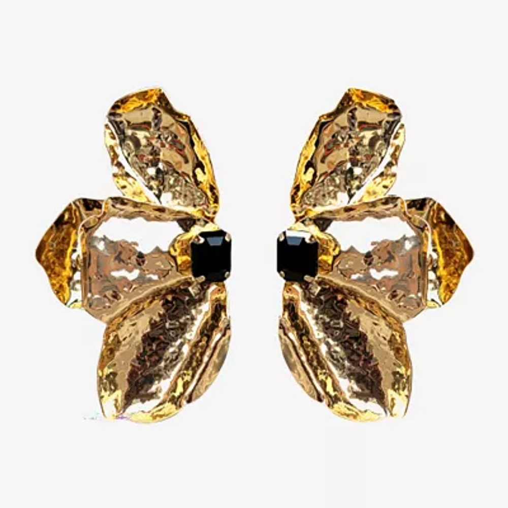 Bijoux Bar Gold Tone Crystal Flower Drop Earrings