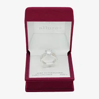 Sparkle Allure Triple Split Shank Crystal Pure Silver Over Brass Round Crossover Engagement Ring