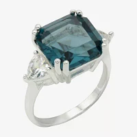 Sparkle Allure Crystal Pure Silver Over Brass 3-Stone Cocktail Ring