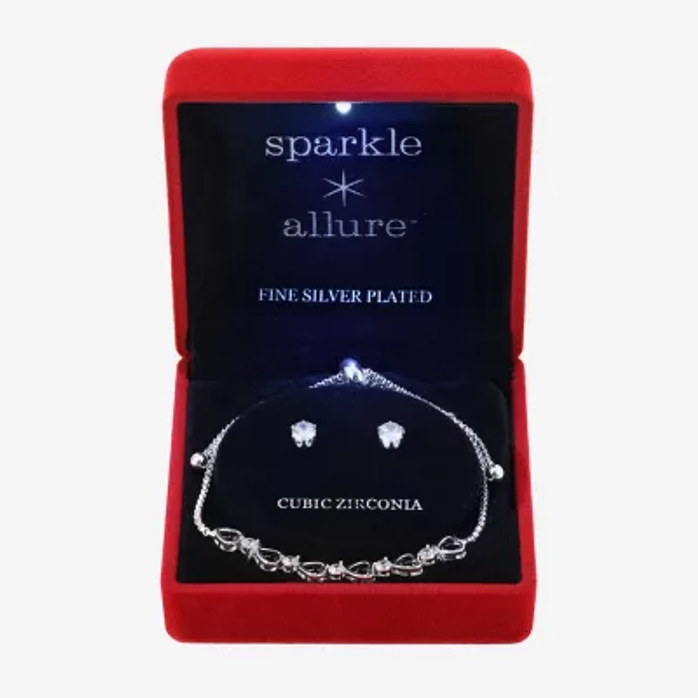 Sparkle Allure Light Up Box 2-pc. Cubic Zirconia Pure Silver Over Brass Heart Jewelry Set