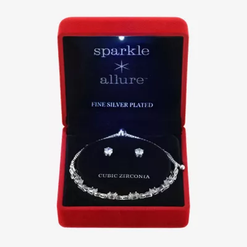 Sparkle Allure Light Up Box 2-pc. Cubic Zirconia Pure Silver Over Brass Jewelry Set