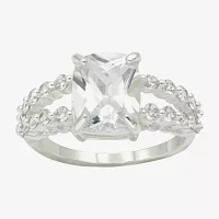 Sparkle Allure Split Shank Cubic Zirconia Pure Silver Over Brass Engagement Ring