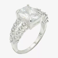 Sparkle Allure Split Shank Cubic Zirconia Pure Silver Over Brass Engagement Ring