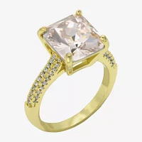 Sparkle Allure Crystal 14K Gold Over Brass Square Cocktail Ring