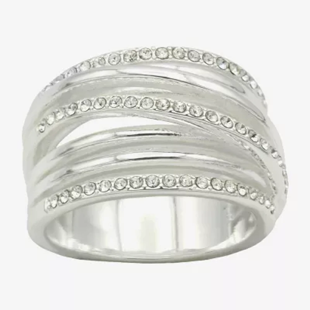 Sparkle Allure Wrap Faux Stacked Crystal Pure Silver Over Brass Bypass Band