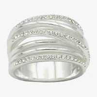 Sparkle Allure Wrap Faux Stacked Crystal Pure Silver Over Brass Bypass  Band