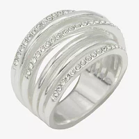 Sparkle Allure Wrap Faux Stacked Crystal Pure Silver Over Brass Bypass  Band