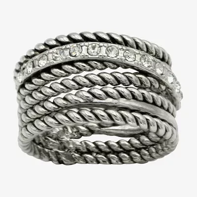 Sparkle Allure Antique Rope Faux Stacked Crystal Pure Silver Over Brass Band