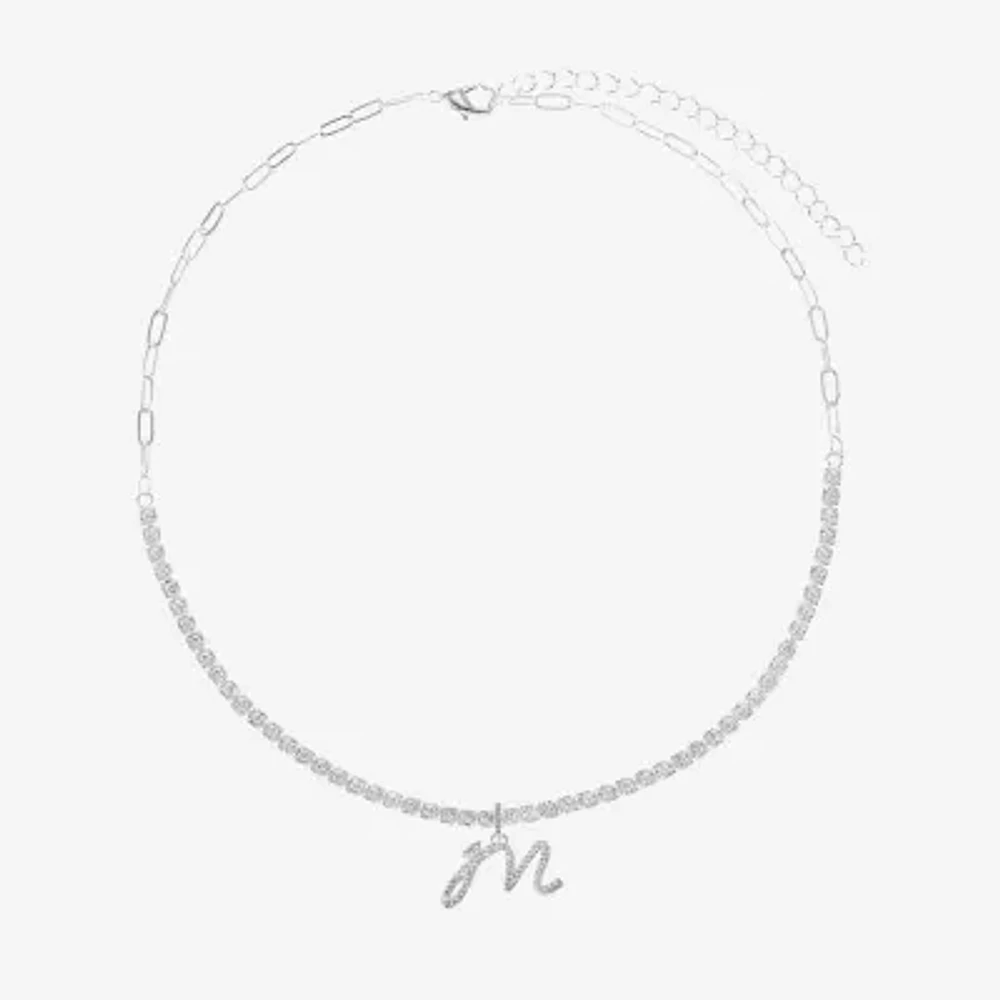 Sparkle Allure Initial Cubic Zirconia Pure Silver Over Brass 16 Inch Round Tennis Necklaces