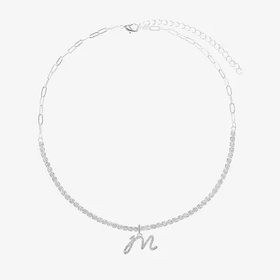 Sparkle Allure Initial Cubic Zirconia Pure Silver Over Brass 16 Inch Round Tennis Necklaces