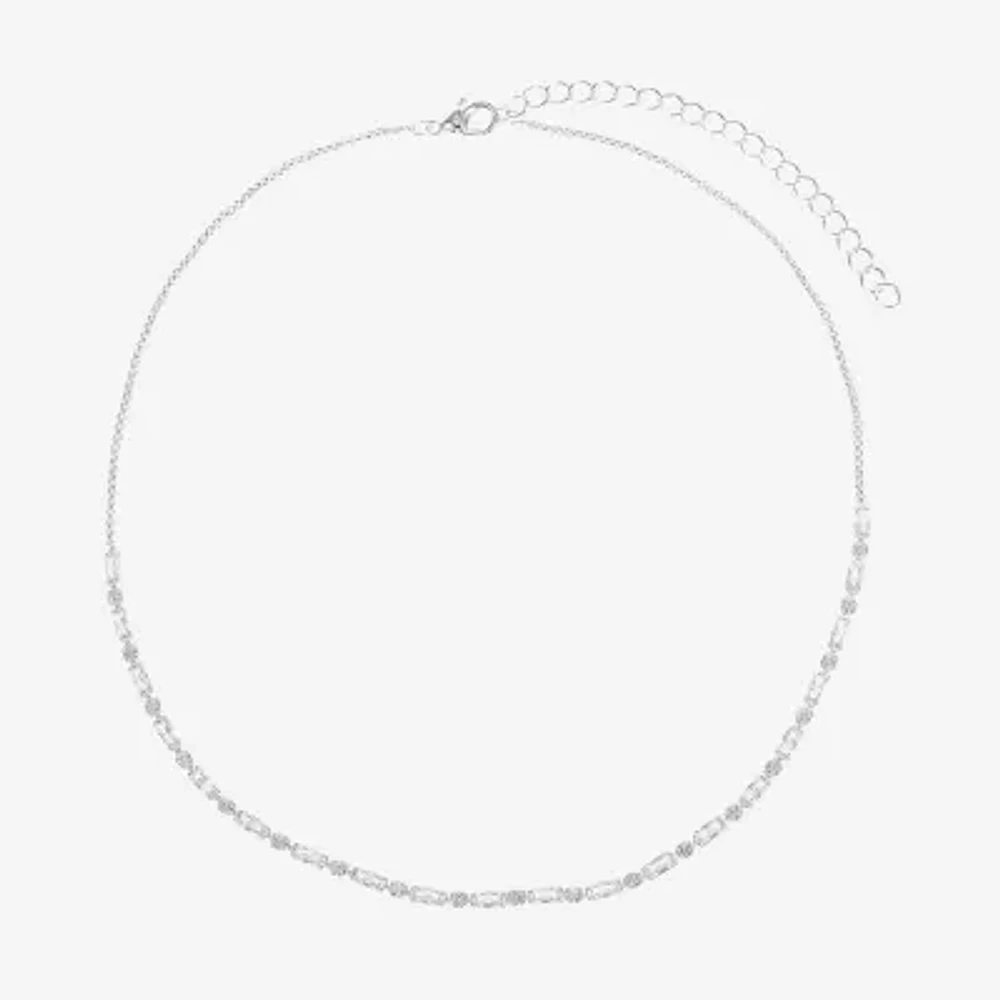 Sparkle Allure Dot Dash Cubic Zirconia Pure Silver Over Brass 16 Inch Rectangular Round Tennis Necklaces