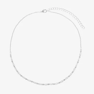 Sparkle Allure Dot Dash Cubic Zirconia Pure Silver Over Brass 16 Inch Rectangular Round Tennis Necklaces