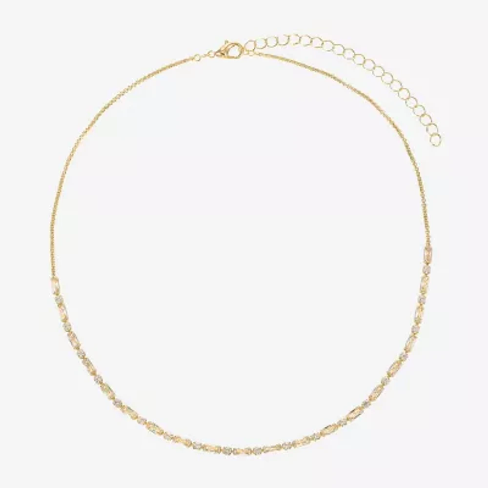 Sparkle Allure Dot Dash Cubic Zirconia 14K Gold Over Brass 16 Inch Rectangular Round Tennis Necklaces