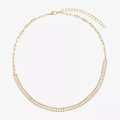 Sparkle Allure Baguette Cubic Zirconia 14K Gold Over Brass 16 Inch Rectangular Round Tennis Necklaces