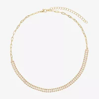 Sparkle Allure Baguette Cubic Zirconia 14K Gold Over Brass 16 Inch Rectangular Round Tennis Necklaces