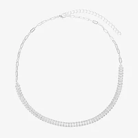 Sparkle Allure Baguette Cubic Zirconia Pure Silver Over Brass 16 Inch Rectangular Round Tennis Necklaces