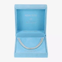 Sparkle Allure Baguette Cubic Zirconia Pure Silver Over Brass 16 Inch Rectangular Round Tennis Necklaces