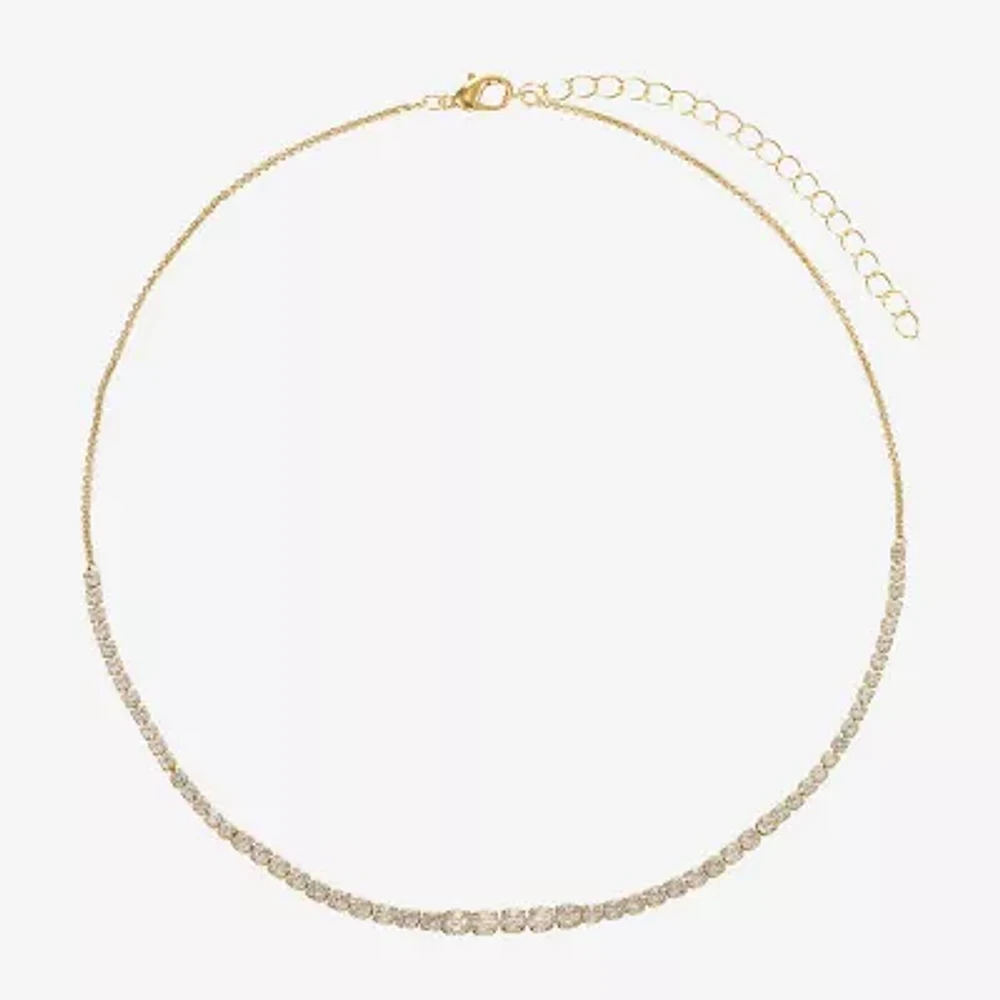 Sparkle Allure Graduated Cubic Zirconia 14K Gold Over Brass 16 Inch Round Tennis Necklaces