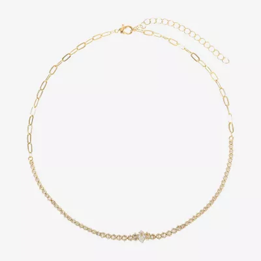 Sparkle Allure Graduated Cubic Zirconia 14K Gold Over Brass 16 Inch Tennis Necklaces