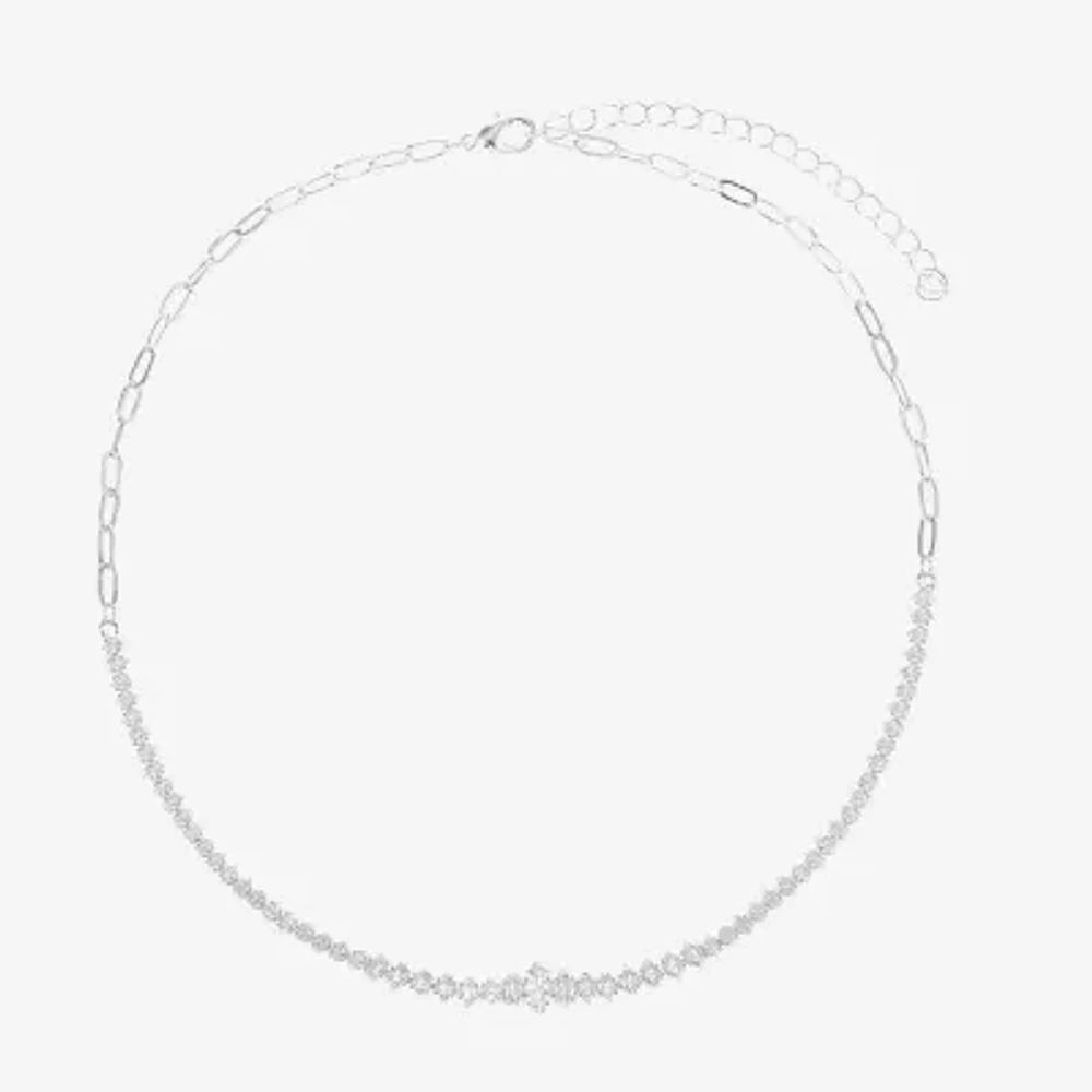 Sparkle Allure Graduated Cubic Zirconia Pure Silver Over Brass 16 Inch Tennis Necklaces