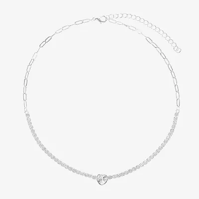 Sparkle Allure Cubic Zirconia Pure Silver Over Brass 16 Inch Heart Tennis Necklaces