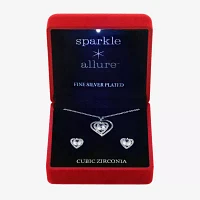 Sparkle Allure Light Up Box Halo 2-pc. Cubic Zirconia Pure Silver Over Brass Heart Jewelry Set