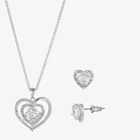 Sparkle Allure Light Up Box Halo 2-pc. Cubic Zirconia Pure Silver Over Brass Heart Jewelry Set