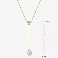 Womens Diamond Accent White Cultured Freshwater Pearl 10K Gold Y Necklace