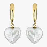 White Cultured Freshwater Pearl 14K Gold Heart Drop Earrings