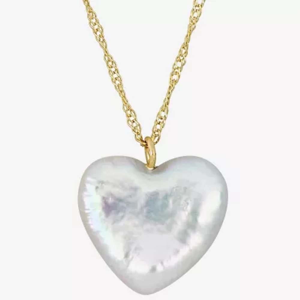 Womens White Cultured Freshwater Pearl 14K Gold Heart Pendant Necklace