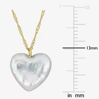 Womens White Cultured Freshwater Pearl 14K Gold Heart Pendant Necklace